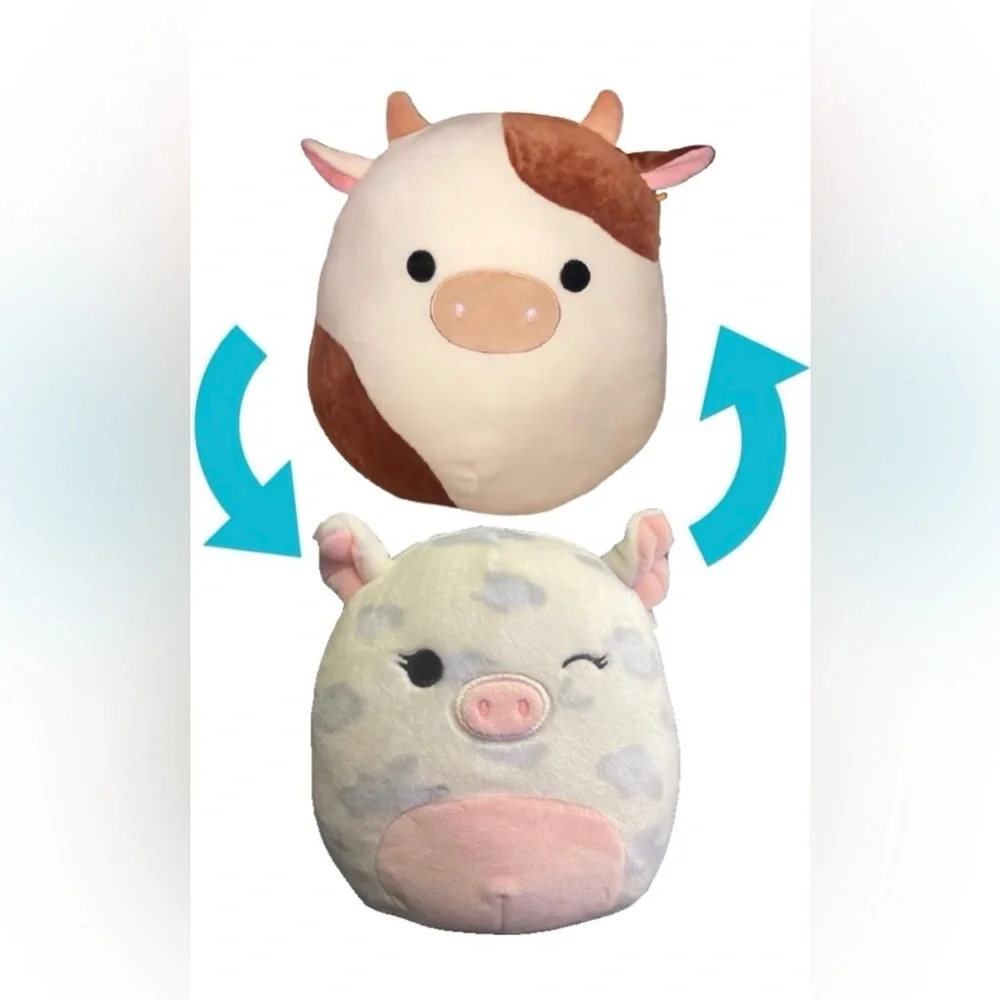 Squishmallow Official Farm Squad Soft Ronnie Cow & Rosie Pig Flip-A-Mallow 12 in